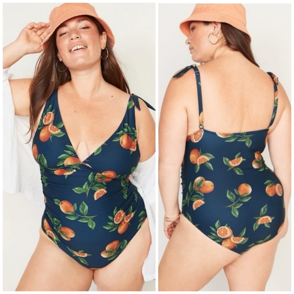 OLD NAVY Blue One-Piece Swimsuit Orange Fruit Print Plus Size 3X - Picture 11 of 14